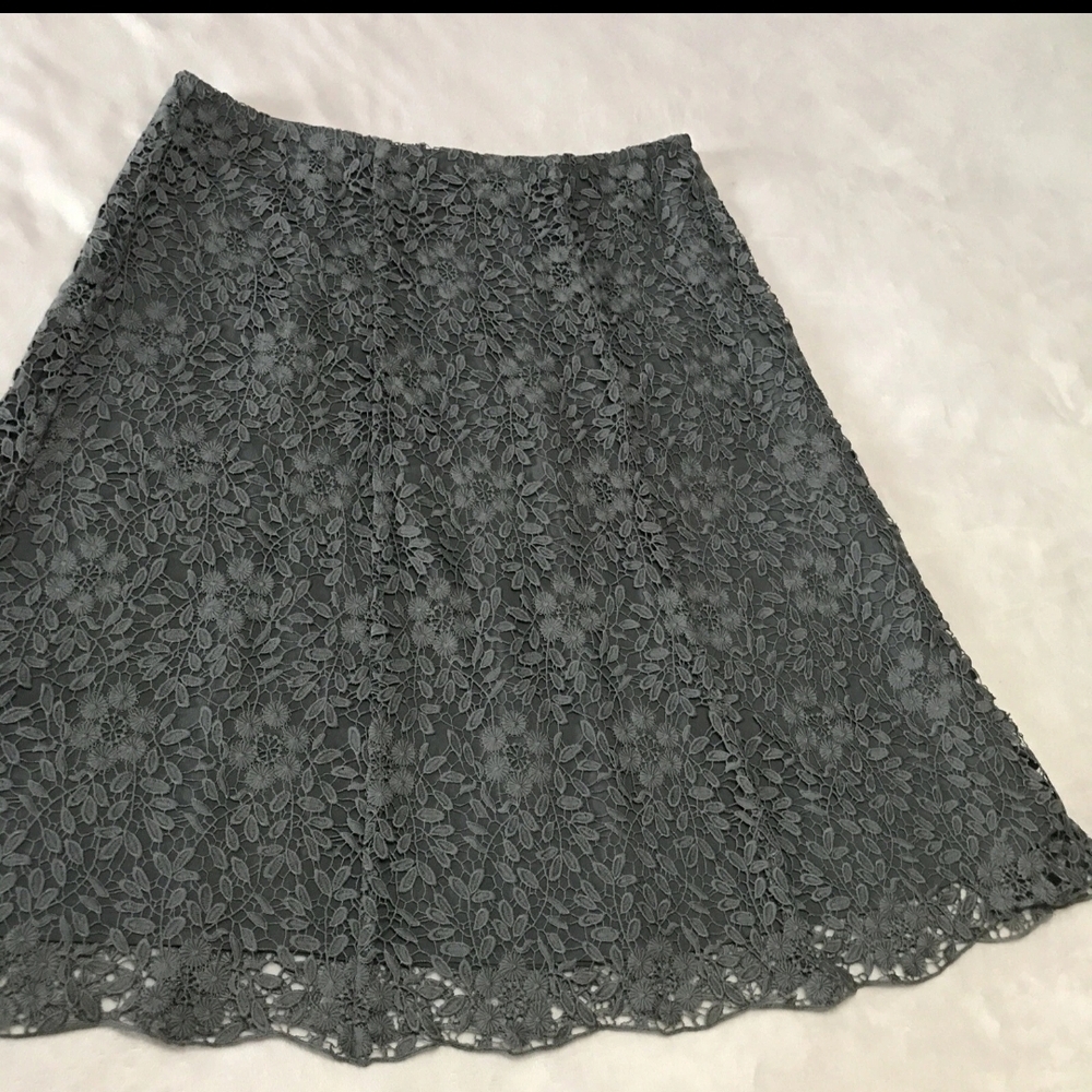 Garnet Hill Womens Crochet Lace Overlay Grey Skirt Size 18 Boho Side Zipper